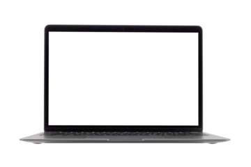 Laptop or notebook with blank screen isolated with clipping path on transparent background.