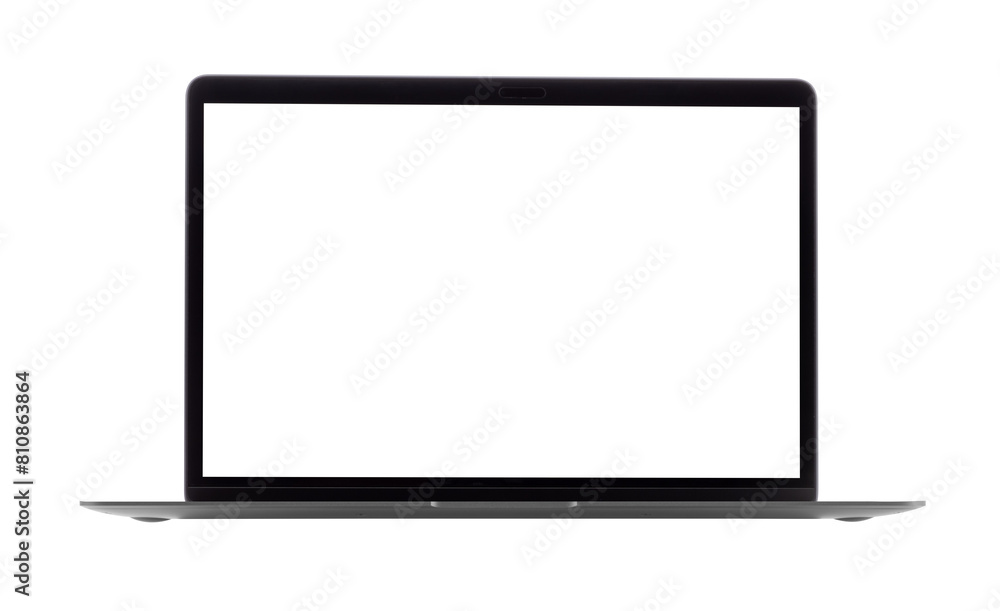Poster laptop or notebook with blank screen isolated with clipping path on transparent background.