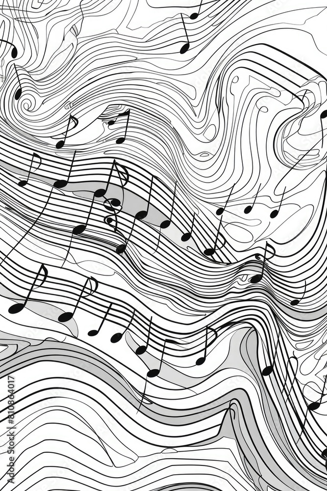 Poster Black and white drawing of music notes. Suitable for music-related projects