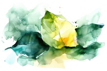 Fototapeta premium A beautiful painting of a yellow rose with vibrant green leaves. Perfect for adding a touch of nature to any project