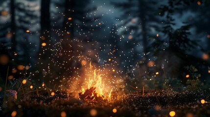Glowing sparks rising from a campfire, drifting into the night sky, ideal for a rustic fire wallpaper.