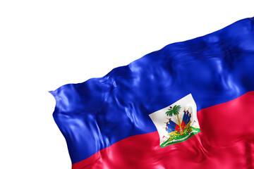 Fototapeta premium Realistic flag of Haiti with folds, on transparent background. Footer, corner design element. Cut out. Perfect for patriotic themes or national event promotions. Empty, copy space. 3D render