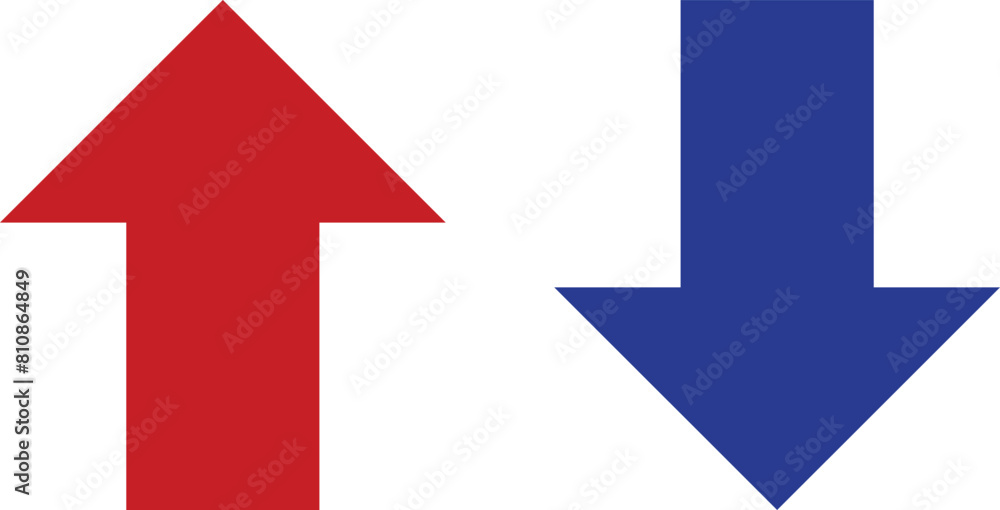 Poster rising and falling arrows icon isolated on white background . red and blue up down arrows icon . vec