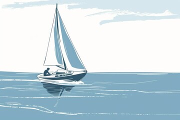 Serene Sailboat. A Solo Voyage at Sea