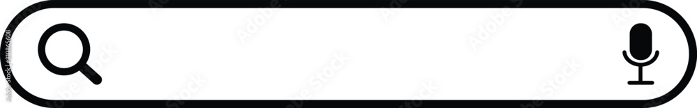 Poster search bar with microphone icon isolated on white background . magnifying glass search button with m