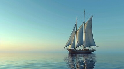 a sailboat with three sails sailing on water