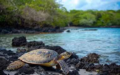 Obraz premium turtles on the Galapagos islands are very cute on a sunny day