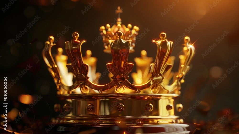 Poster a luxurious golden crown displayed on a table. ideal for royal themes