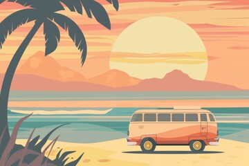 Vintage Van by the Sunset Beach