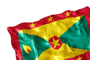 Realistic flag of Grenada with folds, on transparent background. Footer, corner design element. Cut out. Perfect for patriotic themes or national event promotions. Empty, copy space. 3D render