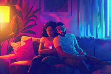 A couple sitting together on a couch. Suitable for relationship or home lifestyle concepts