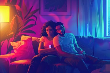 Obraz premium A couple sitting together on a couch. Suitable for relationship or home lifestyle concepts