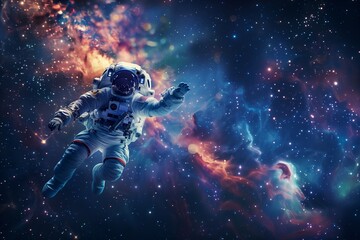 Naklejka premium Astronaut in outer space against the backdrop of the milky way