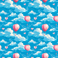 Obraz premium Seamless pattern with clouds and shaped balloons. Delicate background for design, gift wrapping, covers, etc.