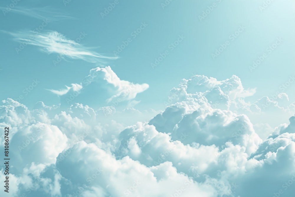 Poster a plane flying through the clouds in the sky. suitable for travel and aviation concepts
