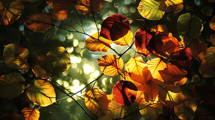 light play among autumn leaves on a tree