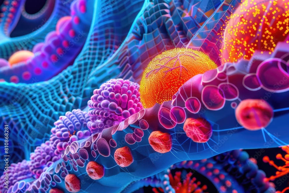 Poster detailed close-up of cellular structure. ideal for science and medical concepts