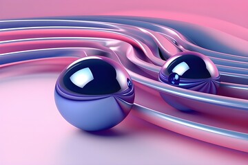 3D illustration of volumetric  metal spheres on a pink background. Ball pattern. Technology geometry background,  generated by AI. 3D illustration