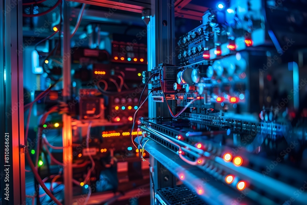 Poster quantum cryptography research in futuristic high tech laboratory setting