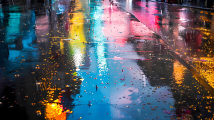 light reflections on rain - soaked streets create a mesmerizing ambiance