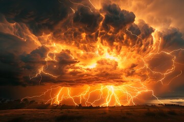 Electrifying storm with giant lightning bolts in dramatic sky