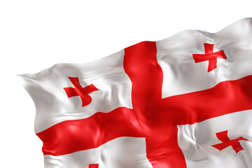 Realistic flag of Georgia with folds, on transparent background. Footer, corner design element. Cut out. Perfect for patriotic themes or national event promotions. Empty, copy space. 3D render