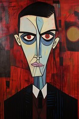 Evil man in a suit portrait. Illustrated poster in art brut style. Ai Generative