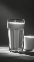 Fresh milk in a glass, wholesome and comforting, evoking memories of childhood