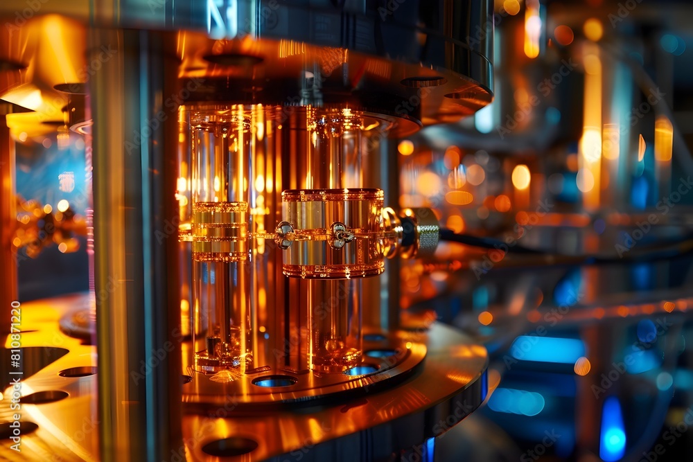 Poster futuristic laboratory exploring quantum cryptography technology concepts