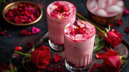 Indulge in romantic Valentine s Day beverages from different regions of India such as fragrant Rose Milk refreshing Rose Shake and Gulab Shake adorned with rose petals in Kerala all garnish