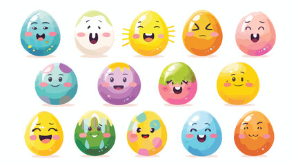 Colorful cute smiling Easter eggs. Set of Emoji egg.