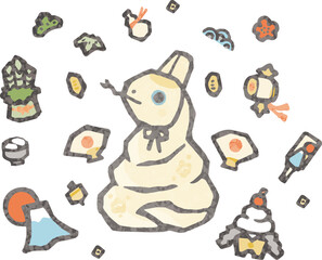 2025　年賀状素材　巳年　巳　へび　判子　版画　アイコン　あしらい　かわいい　和風　イラスト