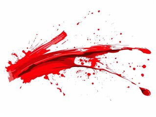 A red splatter of paint on a white background. The splatter is large and covers a significant portion of the background. The red color is bold and intense, creating a sense of energy and movement