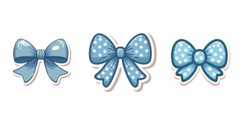 Set of stickers blue bows on a transparent background. 