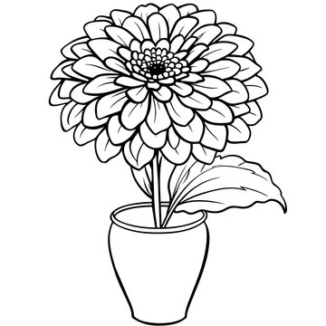 recommend clip art: Zinnia Flower outline illustration coloring book page design, Zinnia Flower black and white line art drawing coloring book pages for children and adults