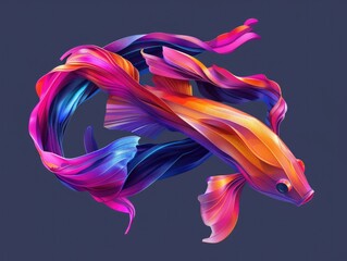 Obraz premium A colorful fish with a long tail is swimming in a blue background. The fish is surrounded by a rainbow of colors, creating a vibrant and lively atmosphere. Concept of joy and playfulness