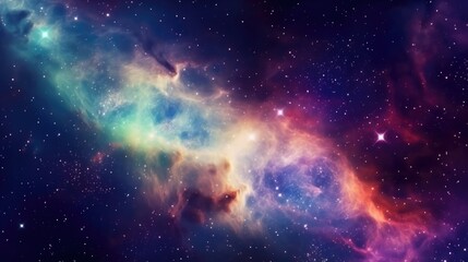 Obraz premium A colorful galaxy with a long, thin cloud of gas and dust. The galaxy is filled with stars and is surrounded by a vast expanse of space. The colors of the galaxy are vibrant