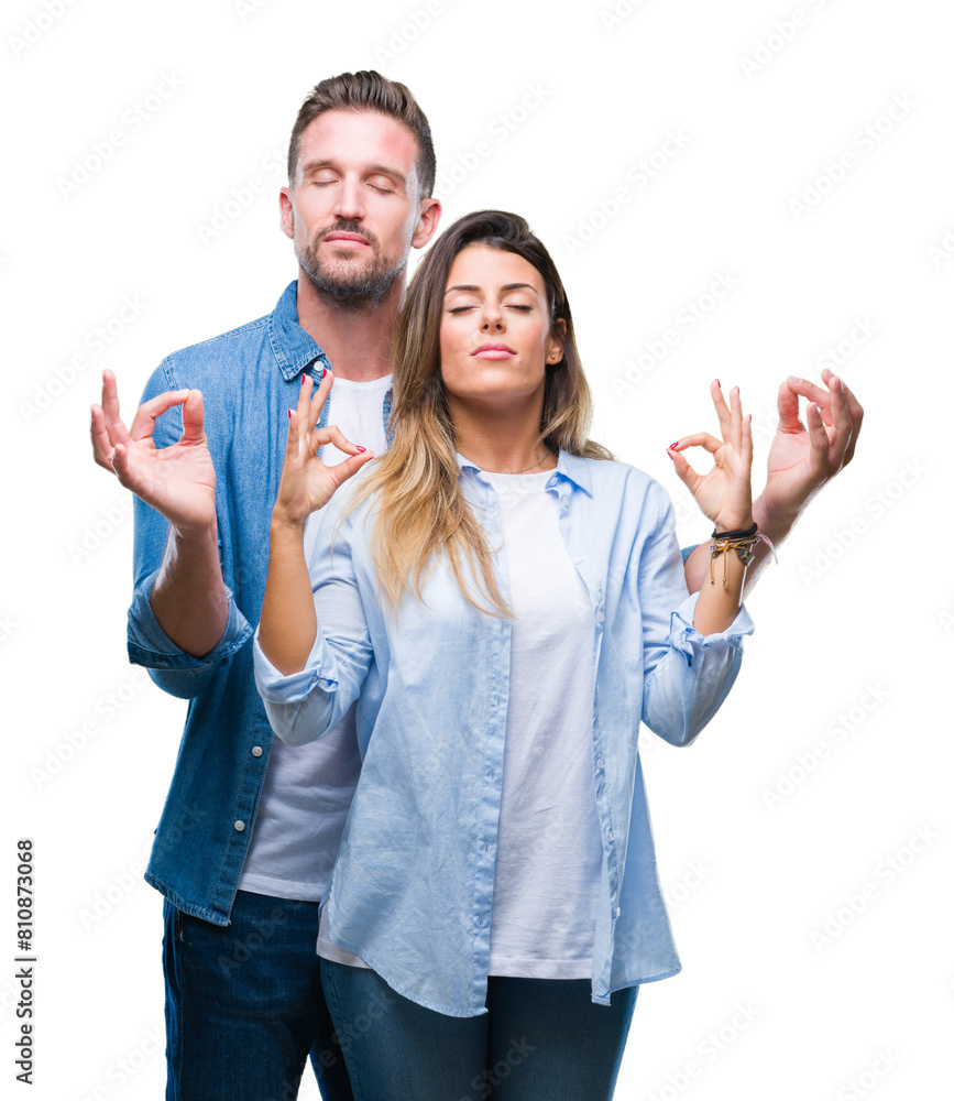 Sticker young couple in love over isolated background relax and smiling with eyes closed doing meditation ge