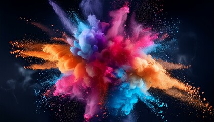 capturing vibrant particles bursting outward from a central point, radiating dynamic energy and movement, with a textured space in the center,background