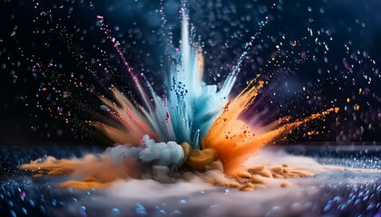 capturing vibrant particles bursting outward from a central point, radiating dynamic energy and movement, with a textured space in the center,background