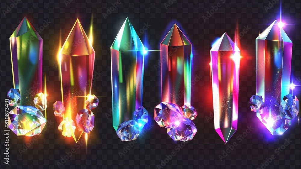 Aufkleber an isolated set of bright reflection flare and sparkling glare from diamonds on a transparent backgr