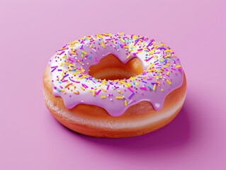 A donut with sprinkles on top of it. The sprinkles are in different colors and are scattered all over the donut