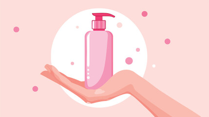Cosmetic bottle pump container in hand. Beauty skin c