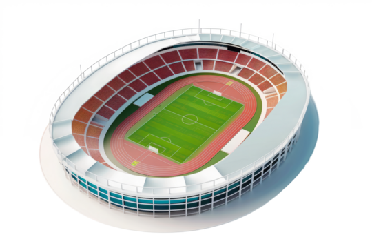 Aerial view of Olympic soccer stadium isolated on transparent background. Arena for international sports competitions