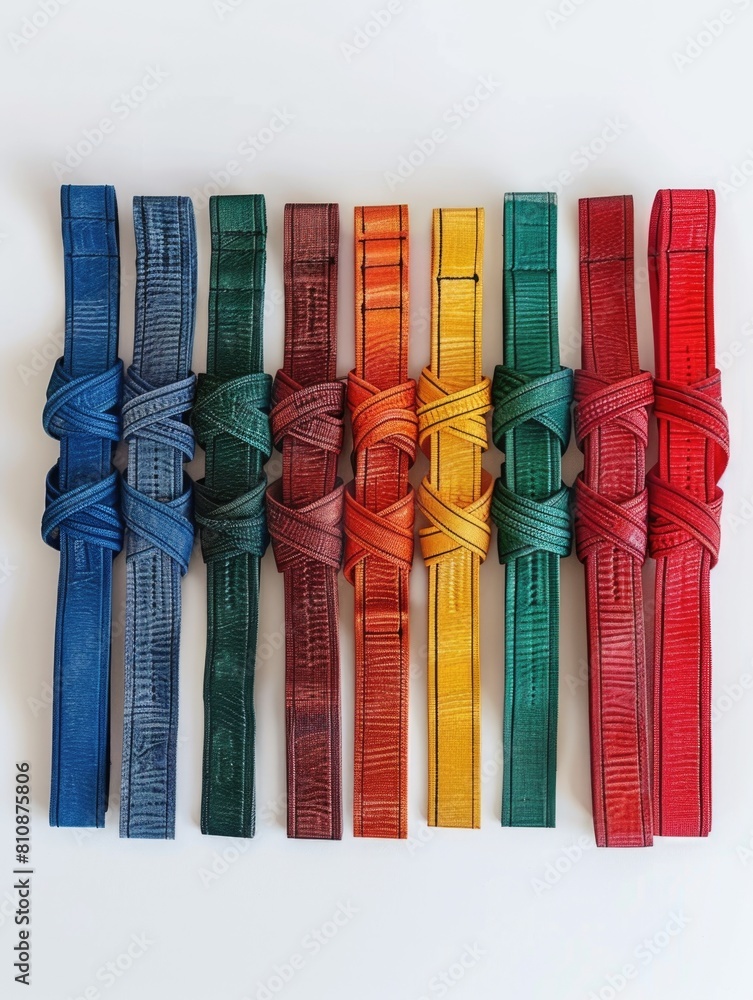 Aufkleber a row of colorful straps with a rainbow pattern. the straps are tied together in a knot. the straps 