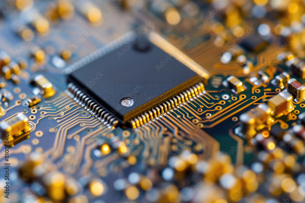 Aufkleber a close up of a computer chip. the chip is black and has a gold border. concept of technology and in