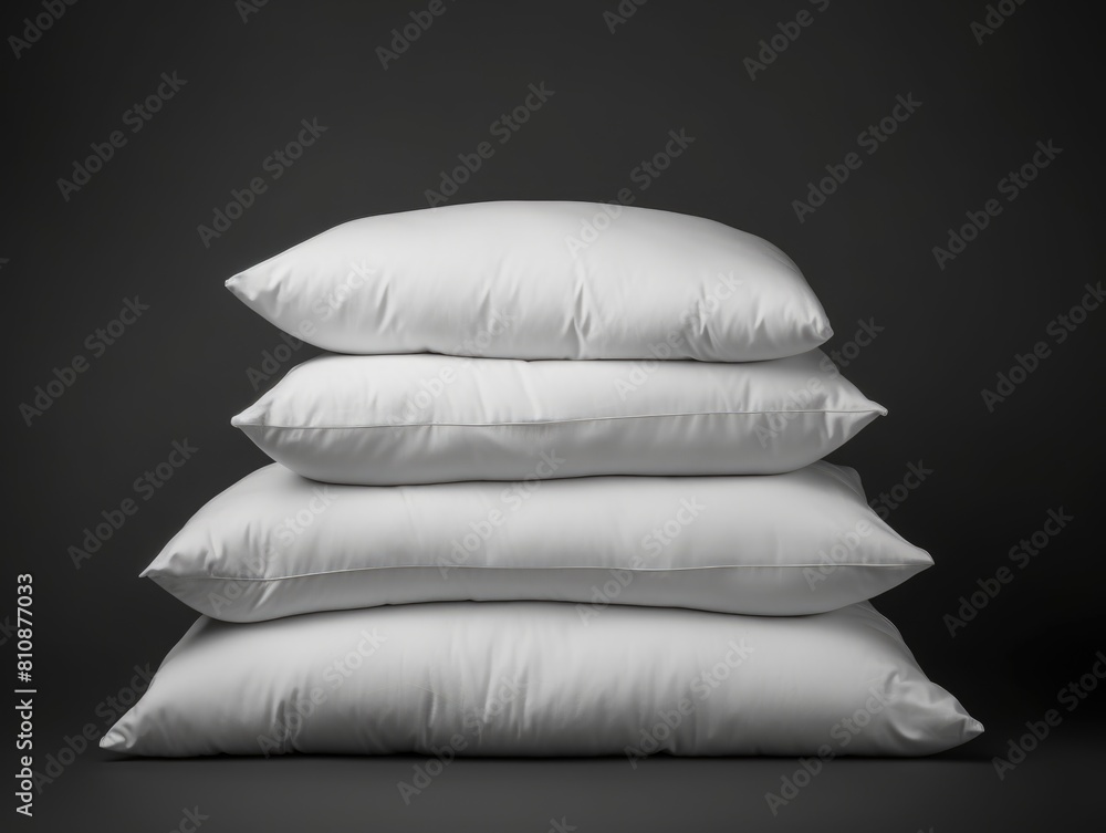 Poster a stack of white pillows on a dark background. the pillows are stacked on top of each other, creatin