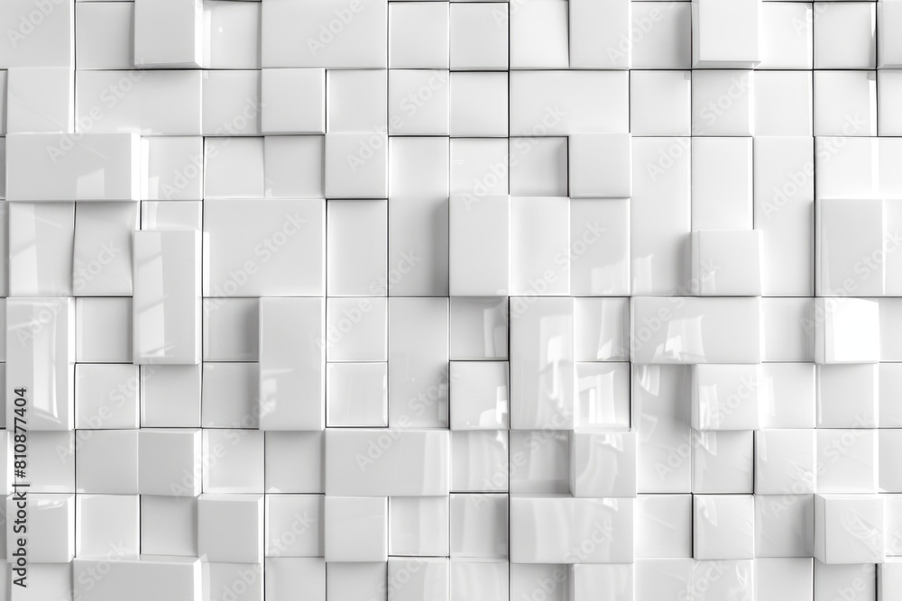 Poster a white wall made of white blocks. the blocks are arranged in a way that creates a pattern. the wall