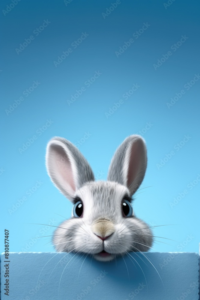 Poster a rabbit is looking at the camera with its eyes wide open. the rabbit is looking at the camera with 