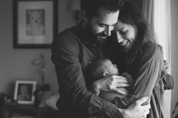 Man and Woman Holding a Baby. Generative AI